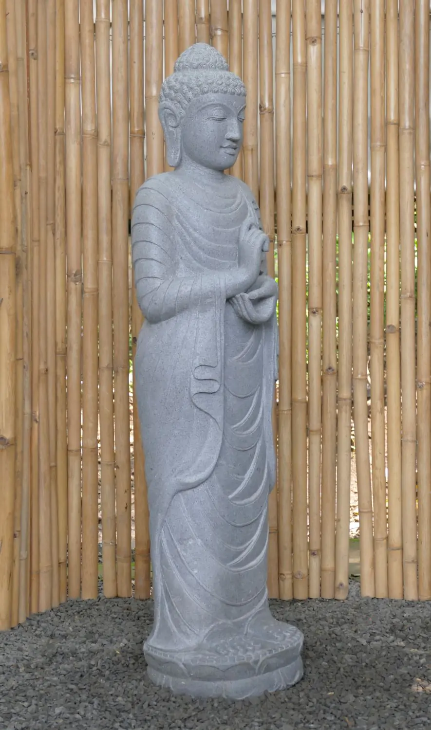  Product image 6 of the product “Standing Buddha made of Riverstone in Dharmachakra position - gesture of wheel of the teaching of Dharma. About 151cm height ”